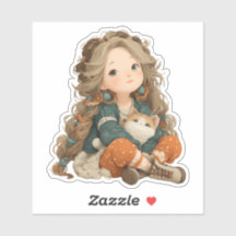 Quiet Moment Girl & Cat – Premium Art Sticker