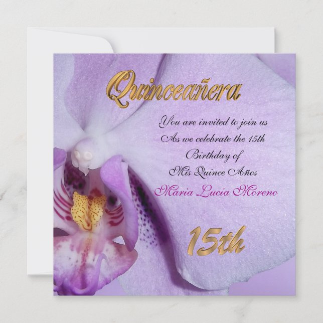 Quinceaneara invitation orchidée lavande (Devant)