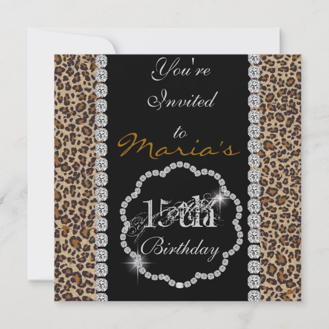 QUINCEANERA15e CHEETAH BLING Invitations Anniversa (Devant)