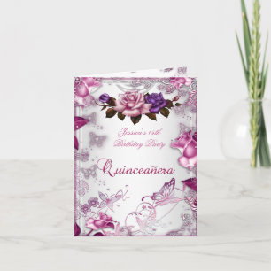 Quinceanera 15e Invitation Rose rose blanc violet 