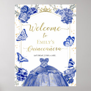 Quinceanera Affiche de bienvenue Robe Bleue Royale