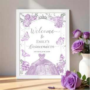 Quinceanera Affiche de bienvenue Robe lavande flor