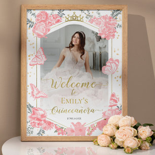 Quinceanera Affiche de bienvenue Rosée Robe Floral
