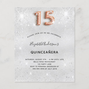 Quinceanera argent rose or invitation