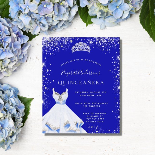 Quinceanera bleu argent robe tiare invitation (Créateur téléchargé)