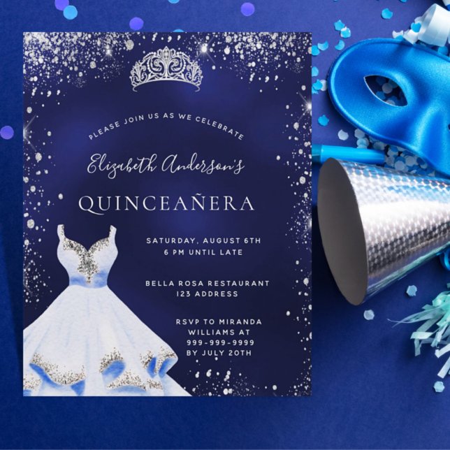 Quinceanera bleu argent robe tiare invitation (Créateur téléchargé)