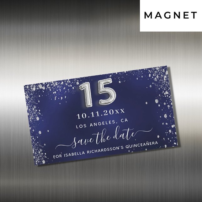 Quinceanera bleu marine argent enregistrer la date (Créateur téléchargé)