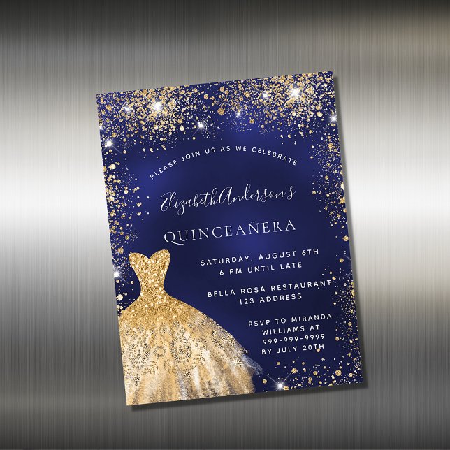 Quinceanera bleu marine or robe invitation aimant (Créateur téléchargé)