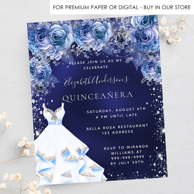 Quinceanera bleu marine robe bleu invitation flora (Créateur téléchargé)