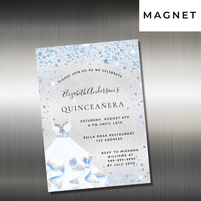 Quinceanera bleu robe argenté aimant invitation (Créateur téléchargé)
