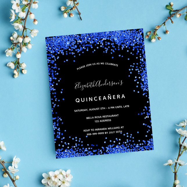 Quinceanera bleu royal noir invitation (Créateur téléchargé)