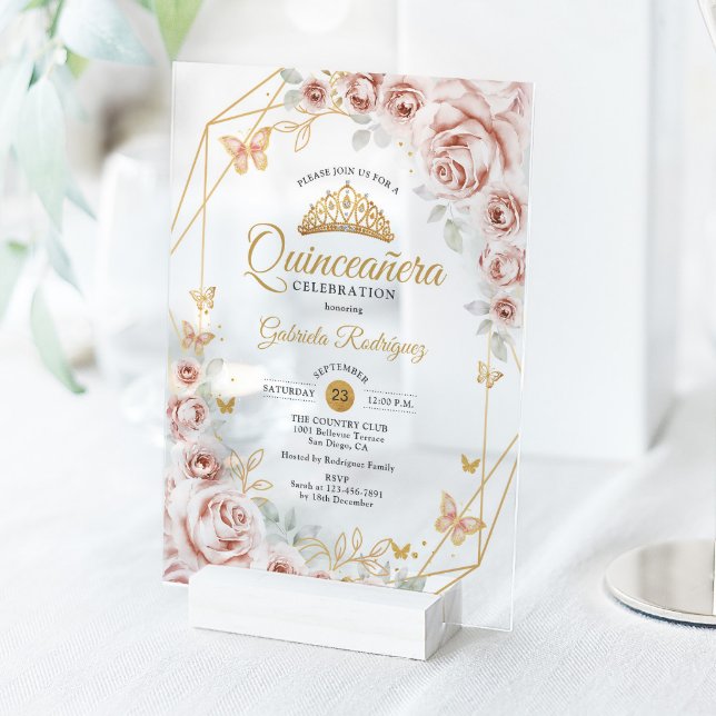 Quinceanera Blush Pink Gold Floral Invitation (Créateur téléchargé)