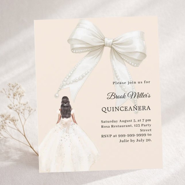 Quinceanera bow ivory dress gold invitation (Créateur téléchargé)
