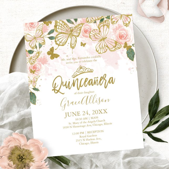 Quinceanera Butterfly Budget Invitation Français (Créateur téléchargé)