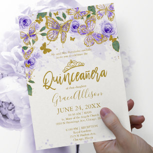 Quinceanera Butterfly Invitation Anglais