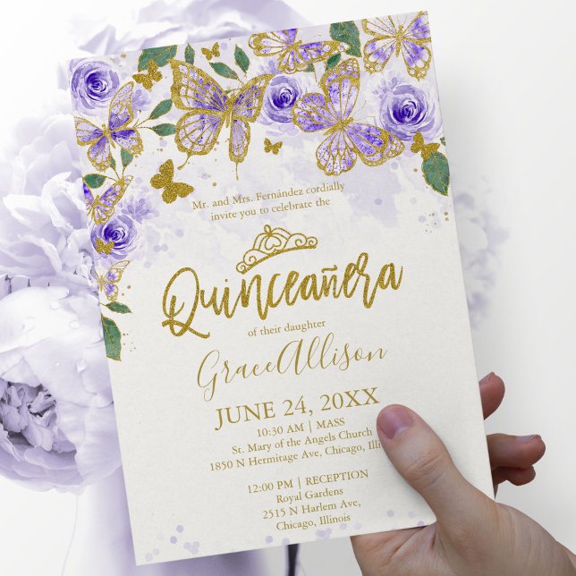 Quinceanera Butterfly Invitation Anglais (Créateur téléchargé)