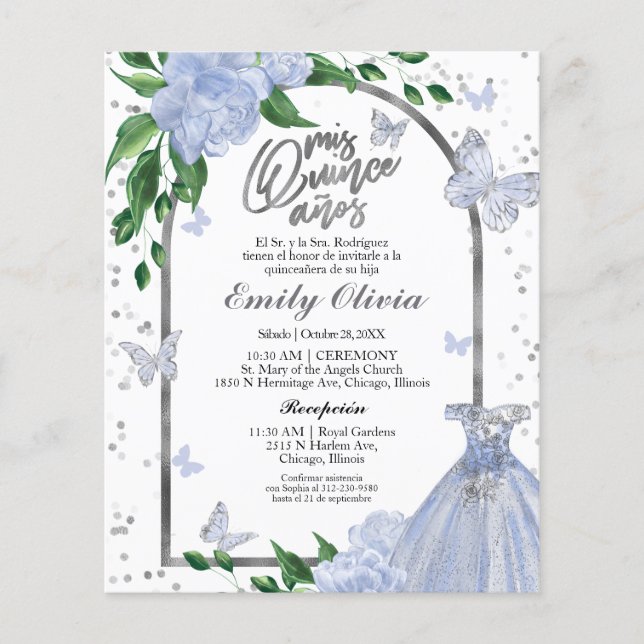 Quinceanera Butterflys Espagne Budget Invitation (Devant)