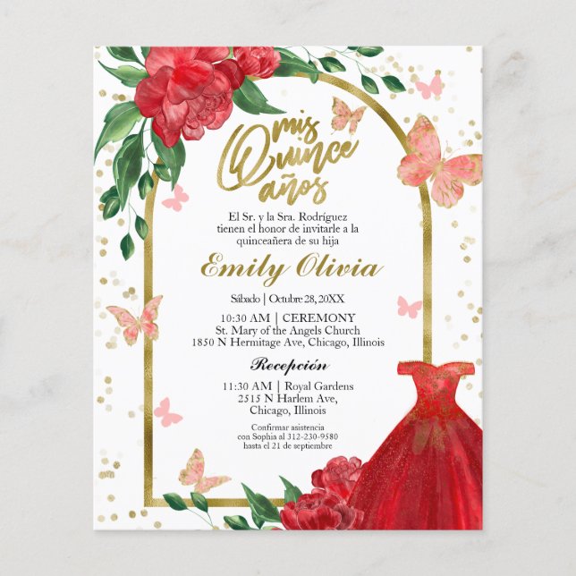 Quinceanera Butterflys Espagne Budget Invitation (Devant)