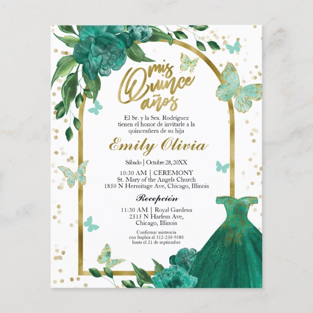 Quinceanera Butterflys Espagne Budget Invitation (Devant)