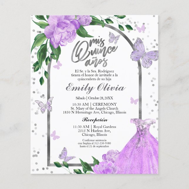 Quinceanera Butterflys Espagne Budget Invitation (Devant)