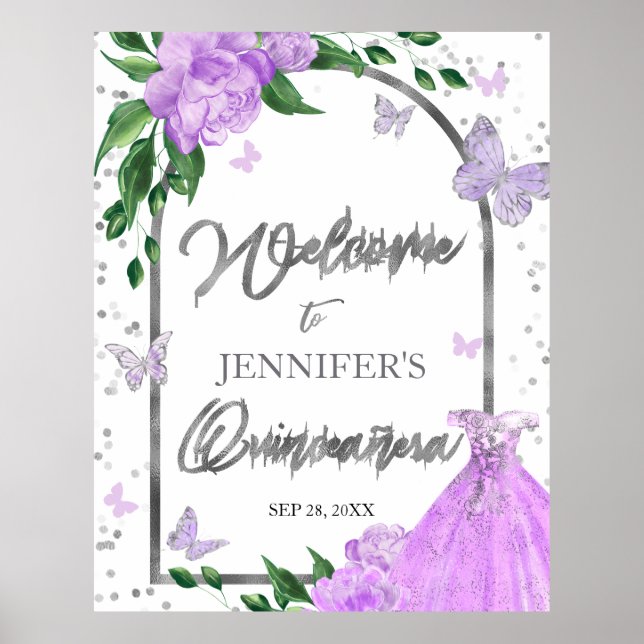 Quinceanera Butterflys Lavender Affiche de bienven (Devant)