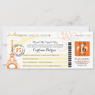 Quinceanera Carte d'embarquement Paris Orange & Ja