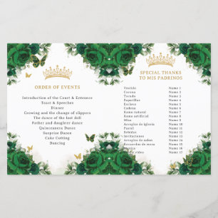 Quinceañera Emerald Floral Butterflies Programme