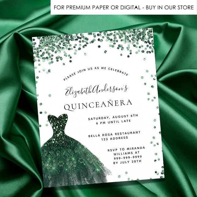 Quinceanera émeraude vert robe invitation budget (Créateur téléchargé)