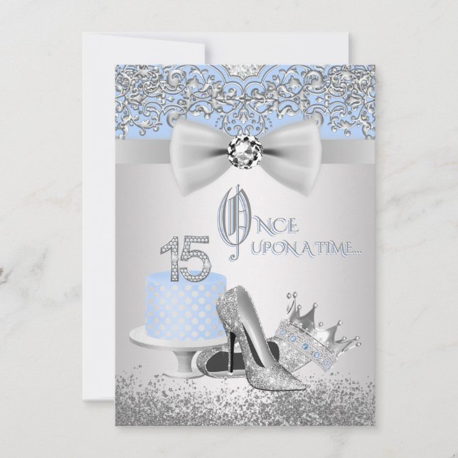 Quinceanera en argent bleu Princesse Invitations (Devant)