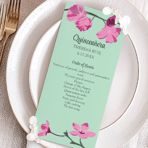 Quinceanera en fleurs de cerisier rose et menthe v