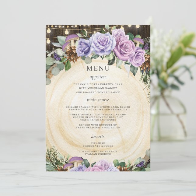 Quinceañera Enchanted Forest Purple Floral Menu (Debout devant)
