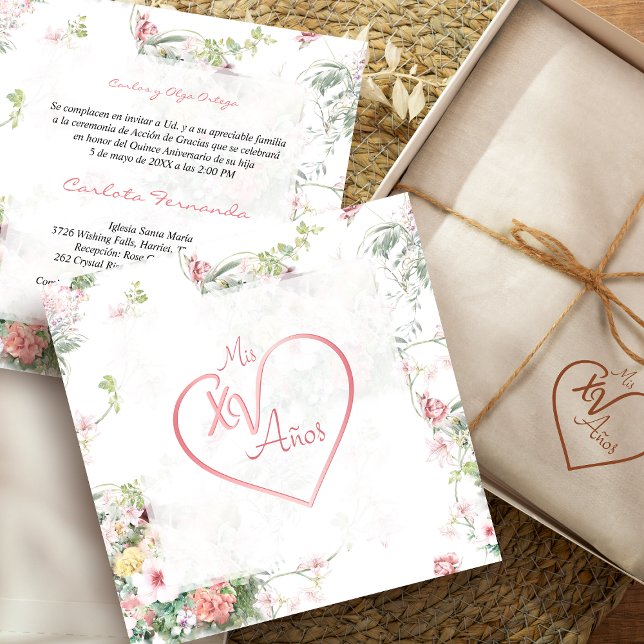 Quinceañera Espagnol Moderne Coeur Fancy Calligrap (Créateur téléchargé)