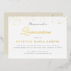 Quinceanera feuille d'or invitation par carte post