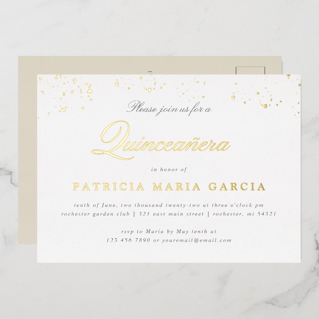 Quinceanera feuille d'or invitation par carte post (Recto/Verso)