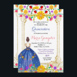 Quinceanera Fleurs colorées Gold Invitation<br><div class="desc">Quinceanera Fleurs colorées Gold Invitation Mis Quince Anos,  15e anniversaire, </div>