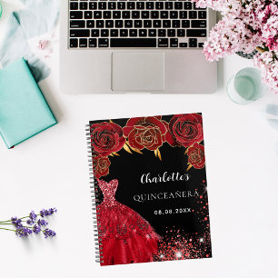 Quinceanera fleurs de robe rouge noire 2026