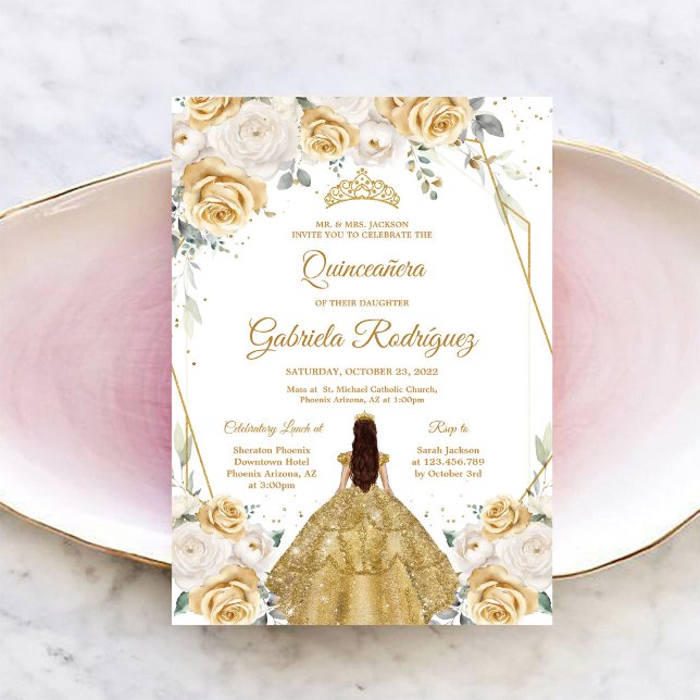 Quinceanera Floral Gold Invitation (Créateur téléchargé)