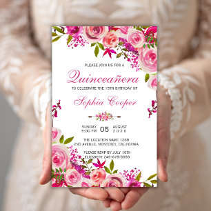 Quinceañera Floral Rose Mis Quince Anos Invitation