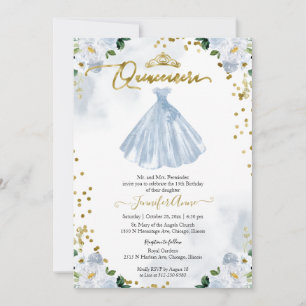 Quinceanera florale bleu Invitation bilingue