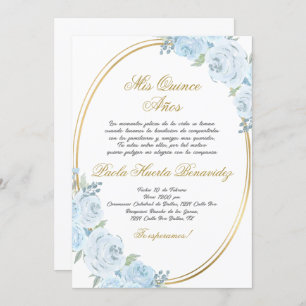 Quinceanera florale bleue invitation en espagnol