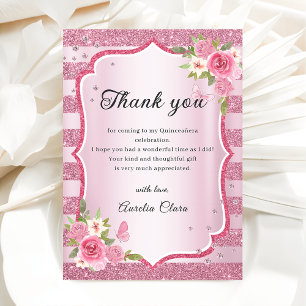 Quinceanera florale rose Carte de remerciements