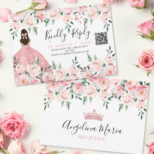Quinceanera florale rose pâle Code QR RSVP