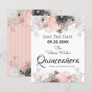 Quinceanera florale rose vif Enregistrer la date