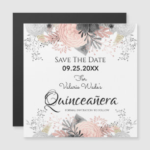 Quinceanera florale rose vif Enregistrer la date
