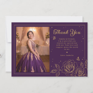 Quinceañera florale violet et or