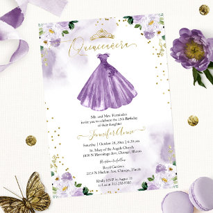 Quinceanera Florale Violet Invitation Bilingue