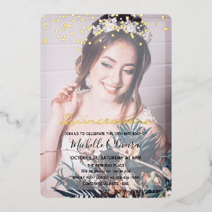 Quinceañera Girl Two Photos Foil Invitation