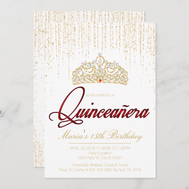 Quinceanera, Glam Parties scintillant Invitations (Devant / Derrière)