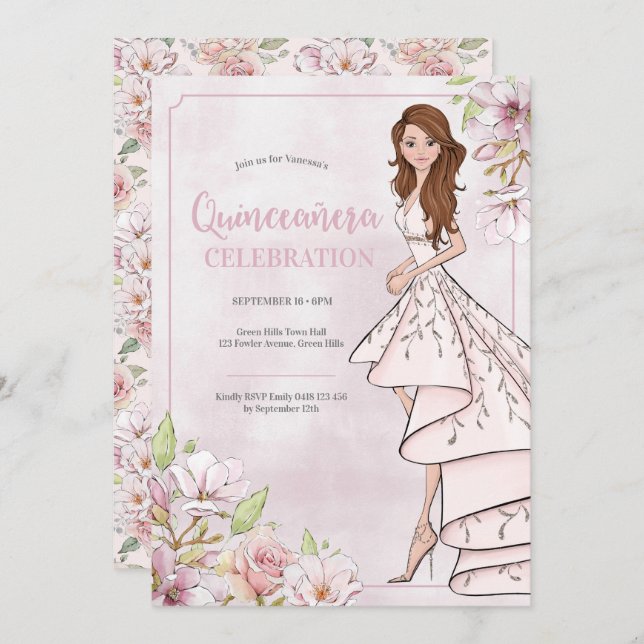 Quinceañera Glamor Girl Anniversaire Invitation (Devant / Derrière)
