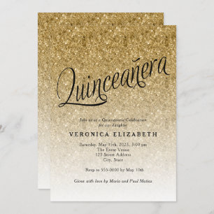 Quinceanera Gold Parties scintillant Invitation d'